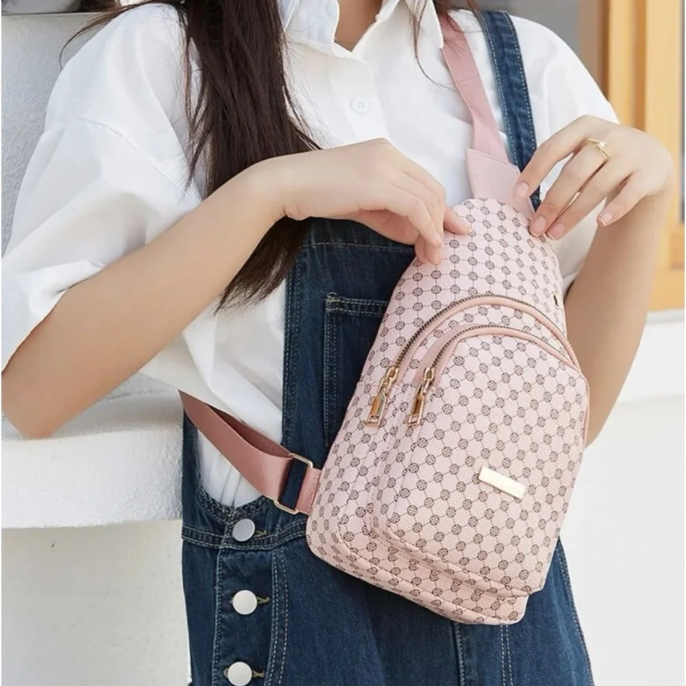 GEOMETRIC LIGHT PINK MINI SLING BACKPACK - Picture 2 of 6